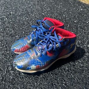 Under Armour Kids Blue & Red Star-Print Sneakers 5Y Youth Football Cleats Size 5